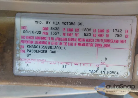 2003 Kia Rio Cinco from USA, damaged, VIN KNADC165836130317